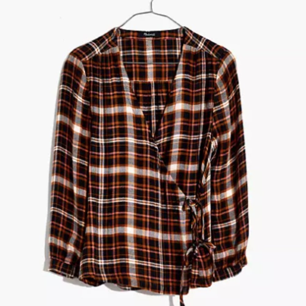 NWT Madewell Plaid Gauze Double-Tie Wrap Top